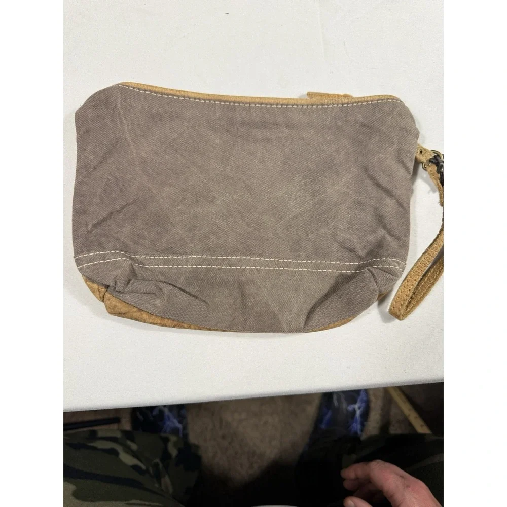 Myra Bag Leather Canvas‎ Wristlet Clutch Yellow Black Boho Geometric Pouch